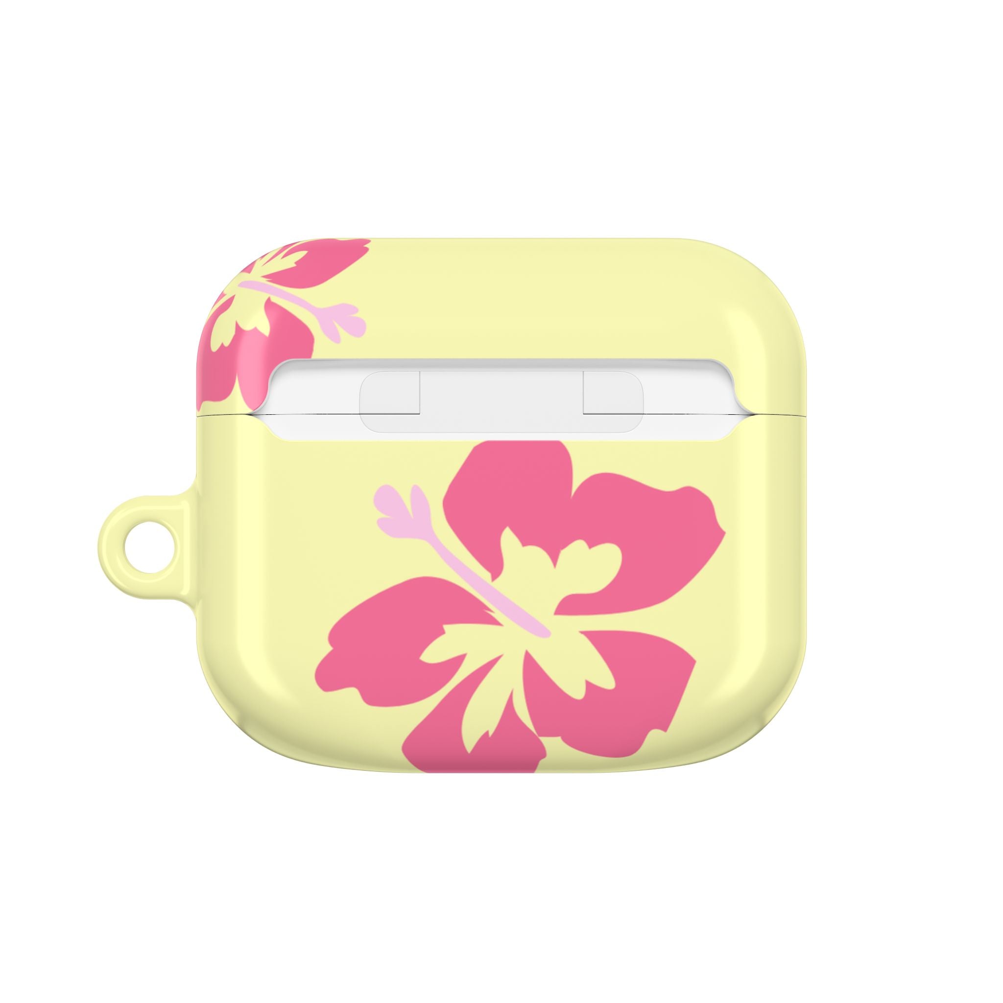 Pink Hibiscus on Yellow AirPods Case