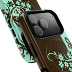Y2K Floral MagSafe iPhone Case | Brown and Mint
