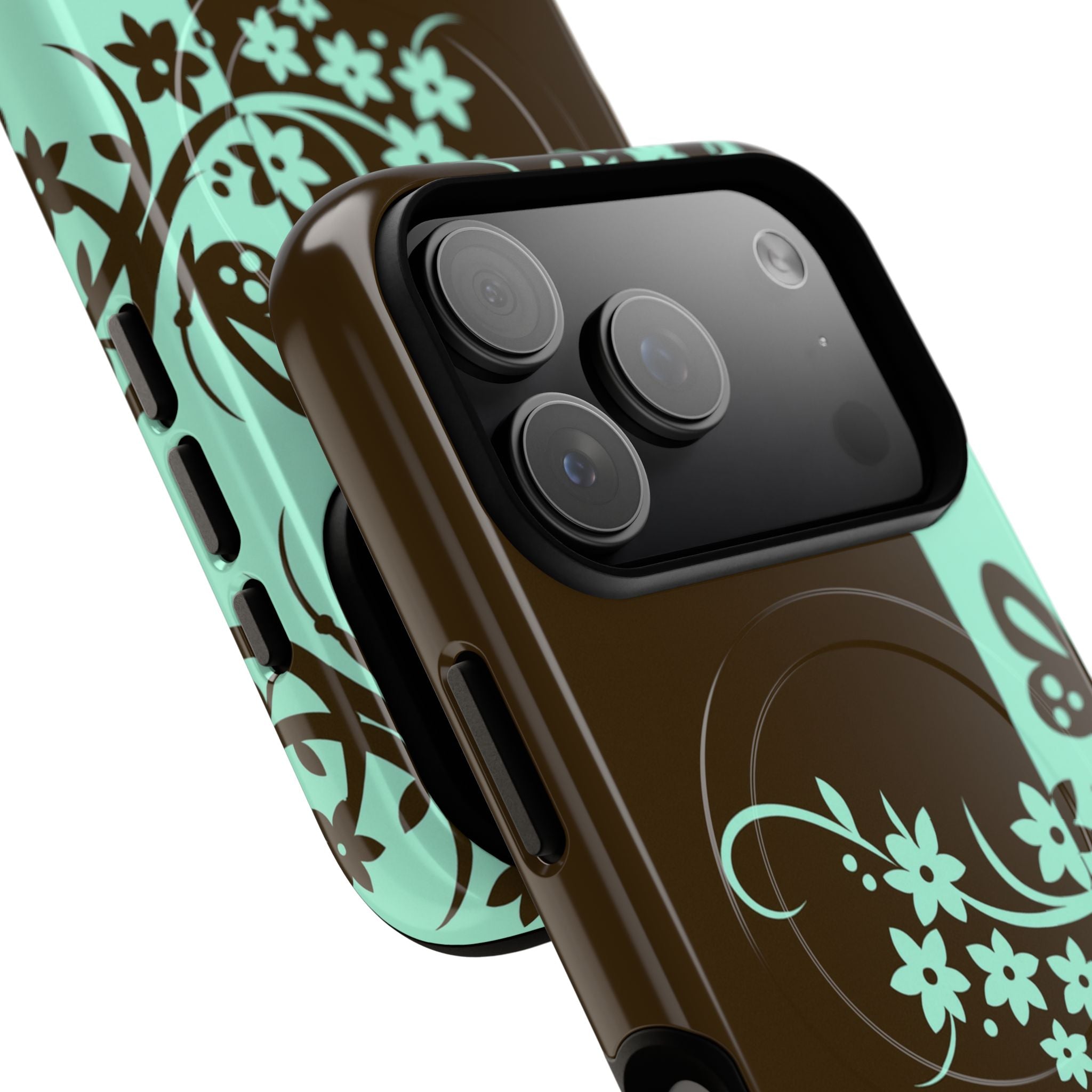 Y2K Floral MagSafe iPhone Case | Brown and Mint