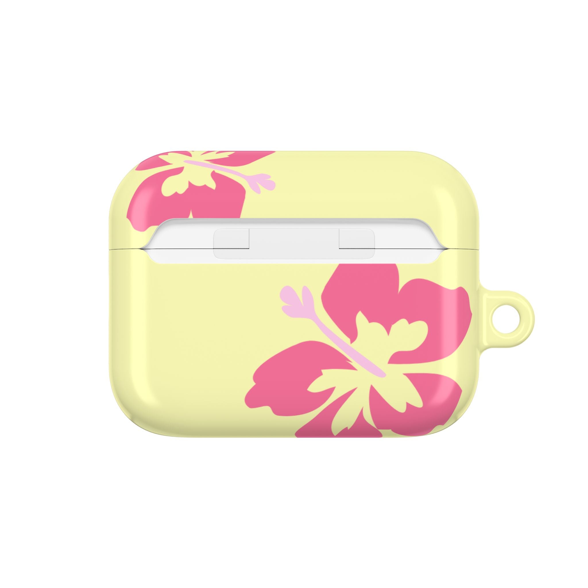 Pink Hibiscus on Yellow AirPods Case
