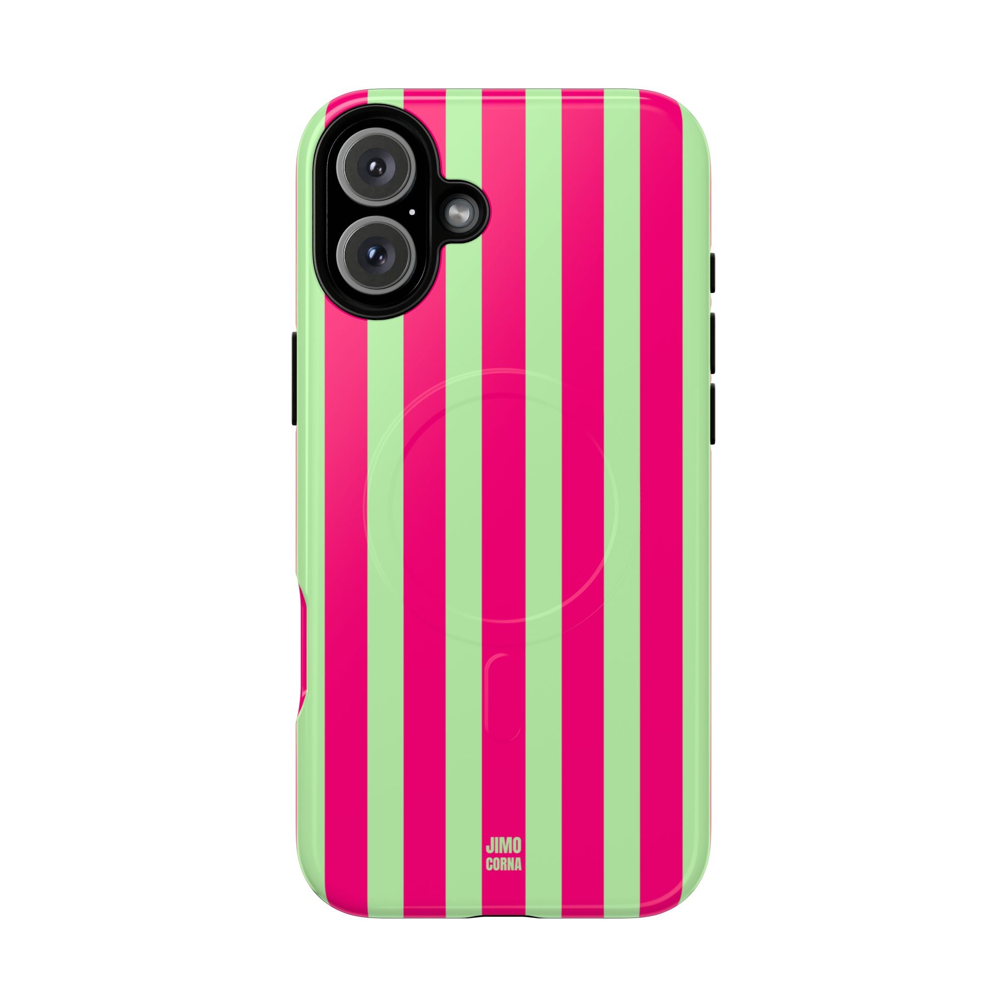 Bold Stripes MagSafe iPhone Case | Lime Green and Pink