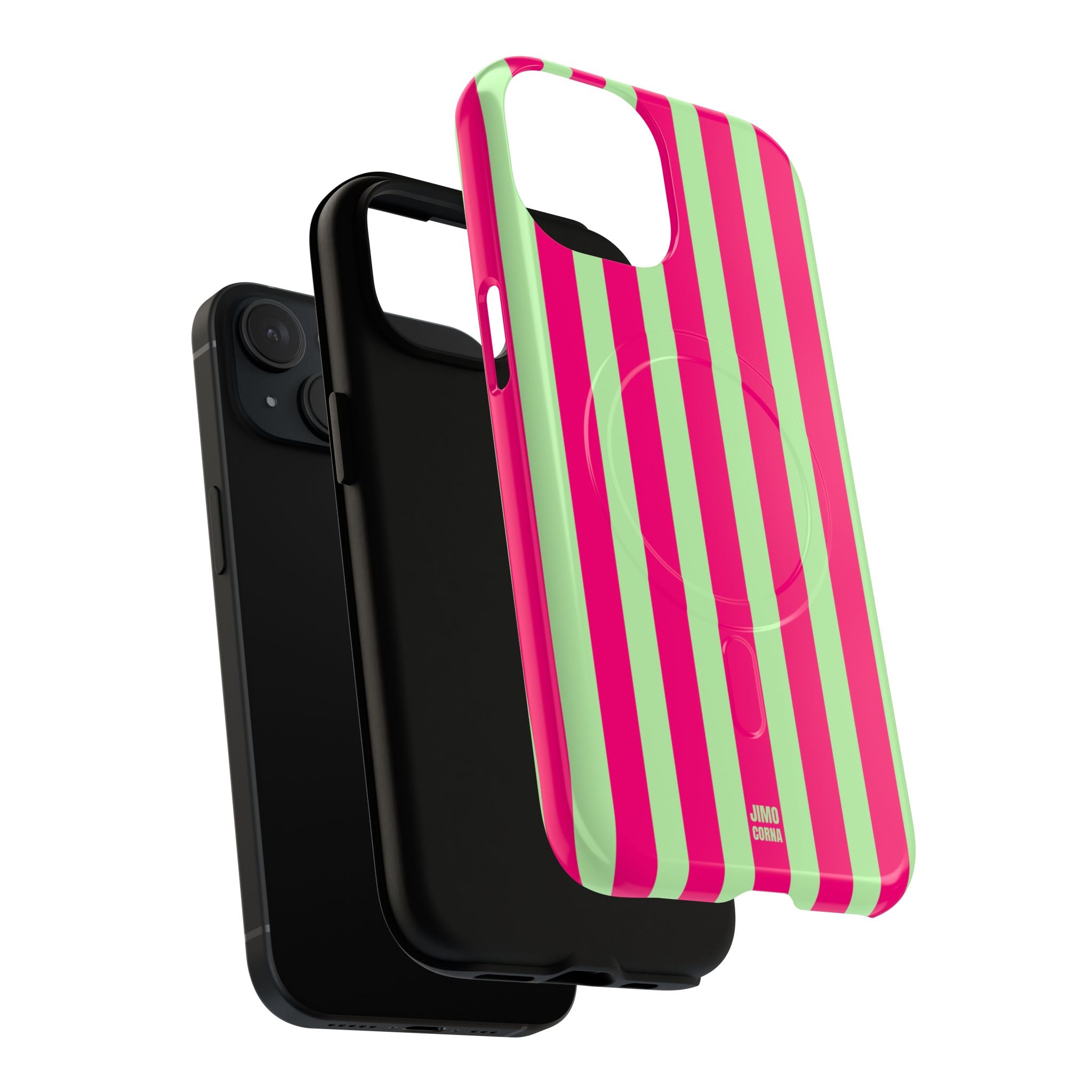 Bold Stripes MagSafe iPhone Case | Lime Green and Pink