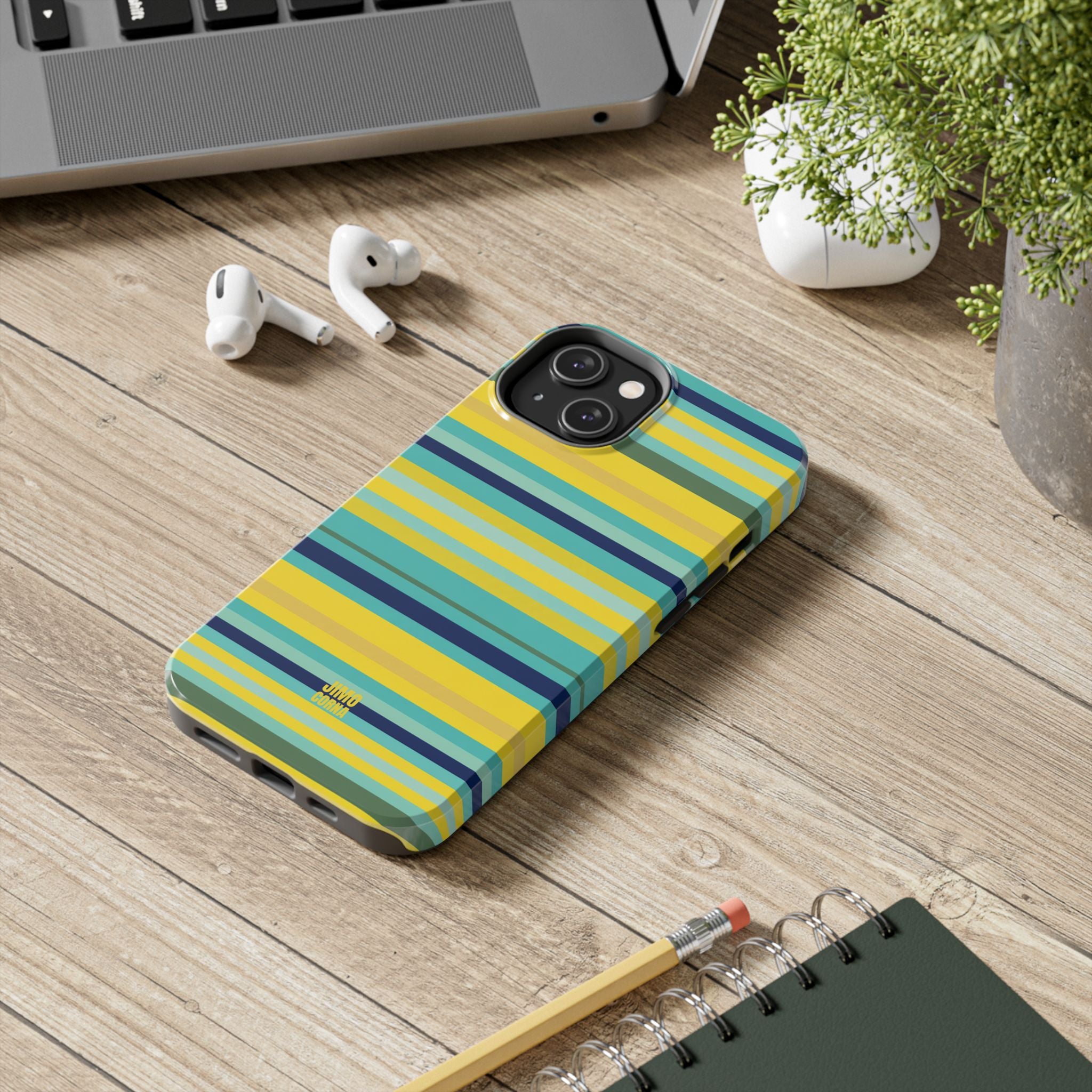 Blue Lemon Stripe iPhone Case