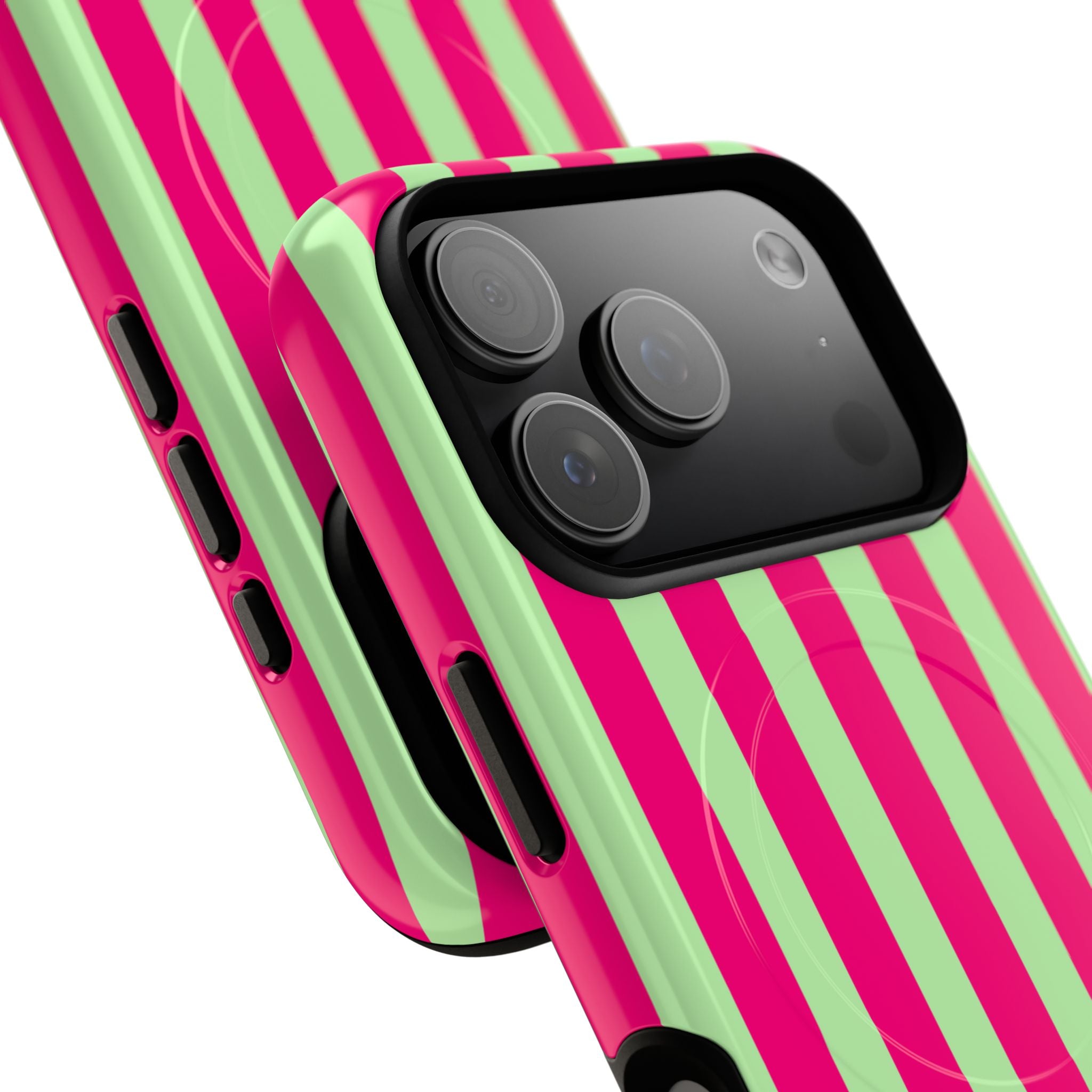 Bold Stripes MagSafe iPhone Case | Lime Green and Pink