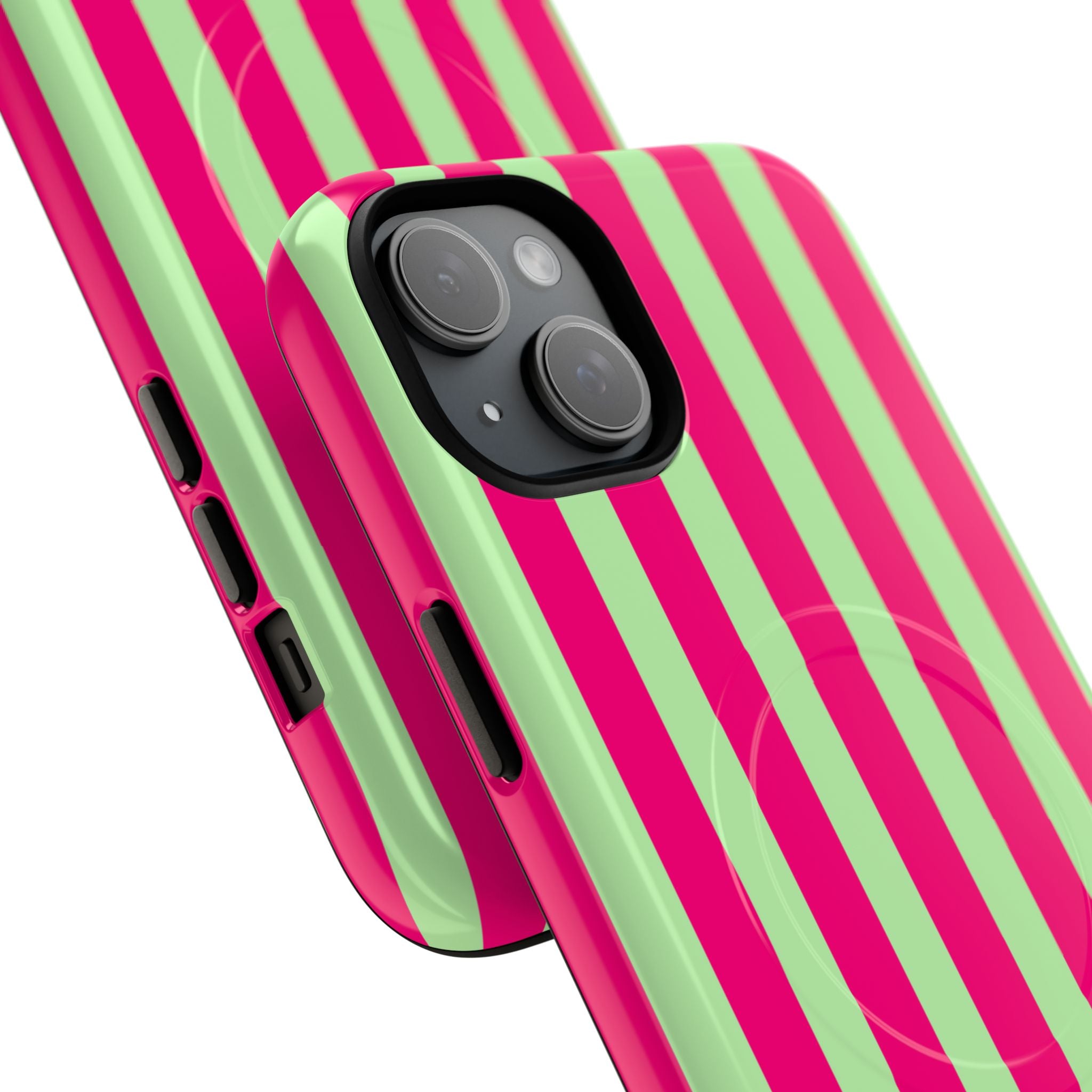 Bold Stripes MagSafe iPhone Case | Lime Green and Pink