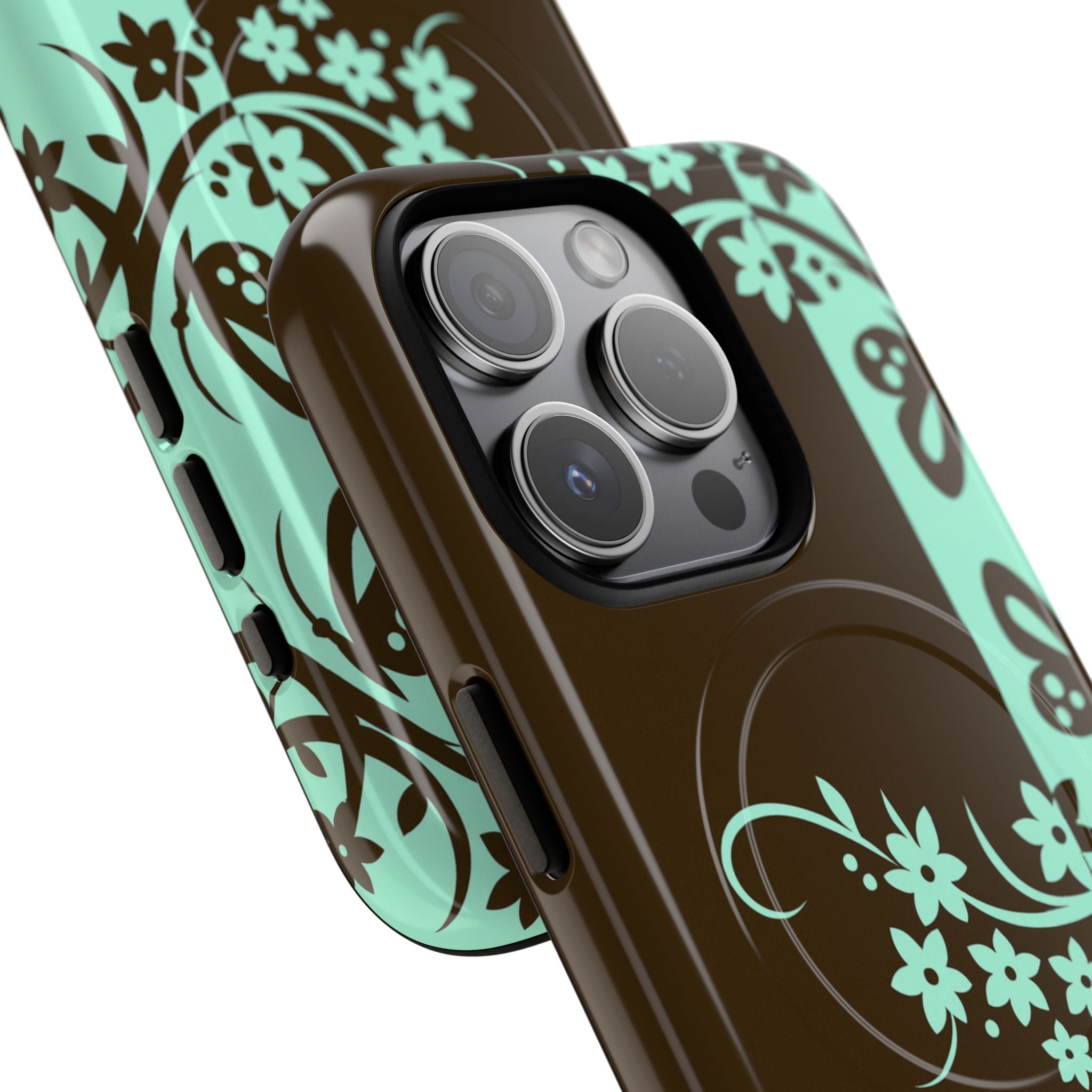 Y2K Floral MagSafe iPhone Case | Brown and Mint