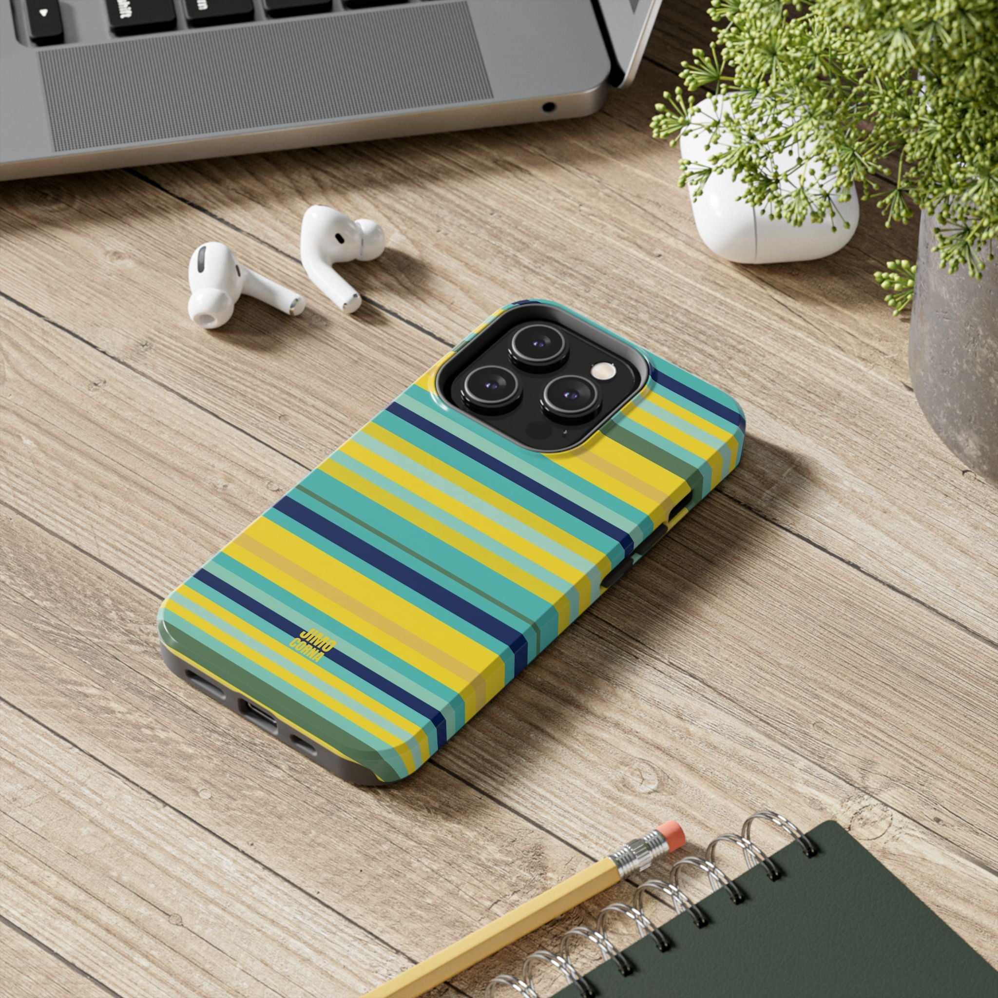 Blue Lemon Stripe iPhone Case