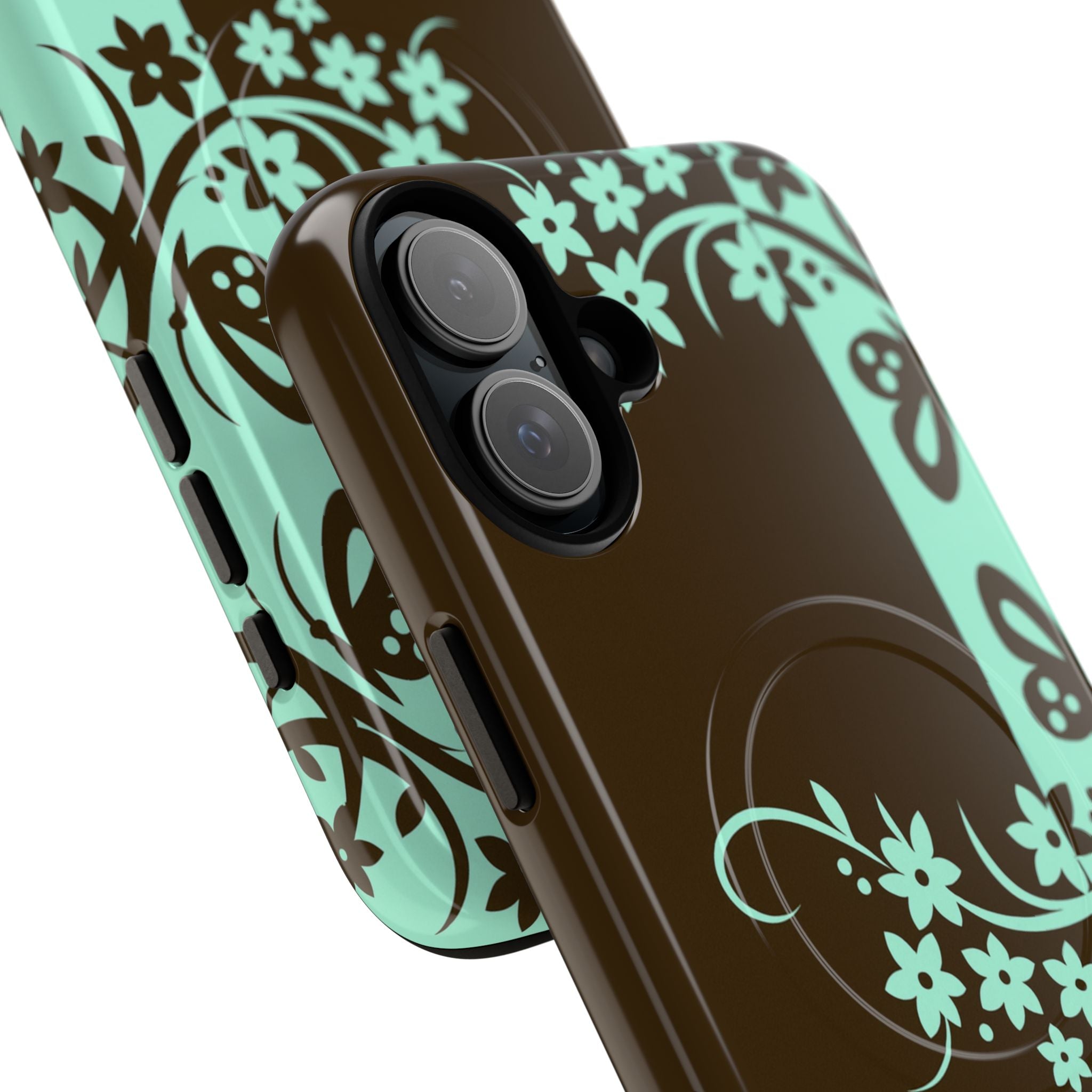 Y2K Floral MagSafe iPhone Case | Brown and Mint