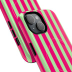 Bold Stripes MagSafe iPhone Case | Lime Green and Pink