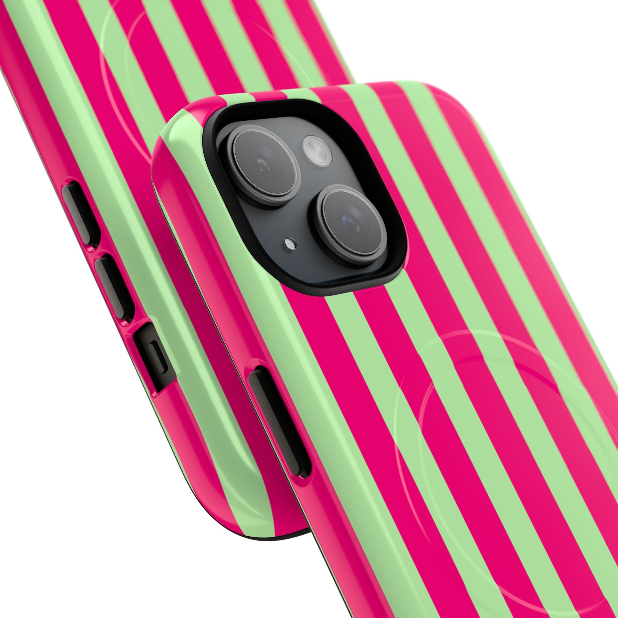 Bold Stripes MagSafe iPhone Case | Lime Green and Pink