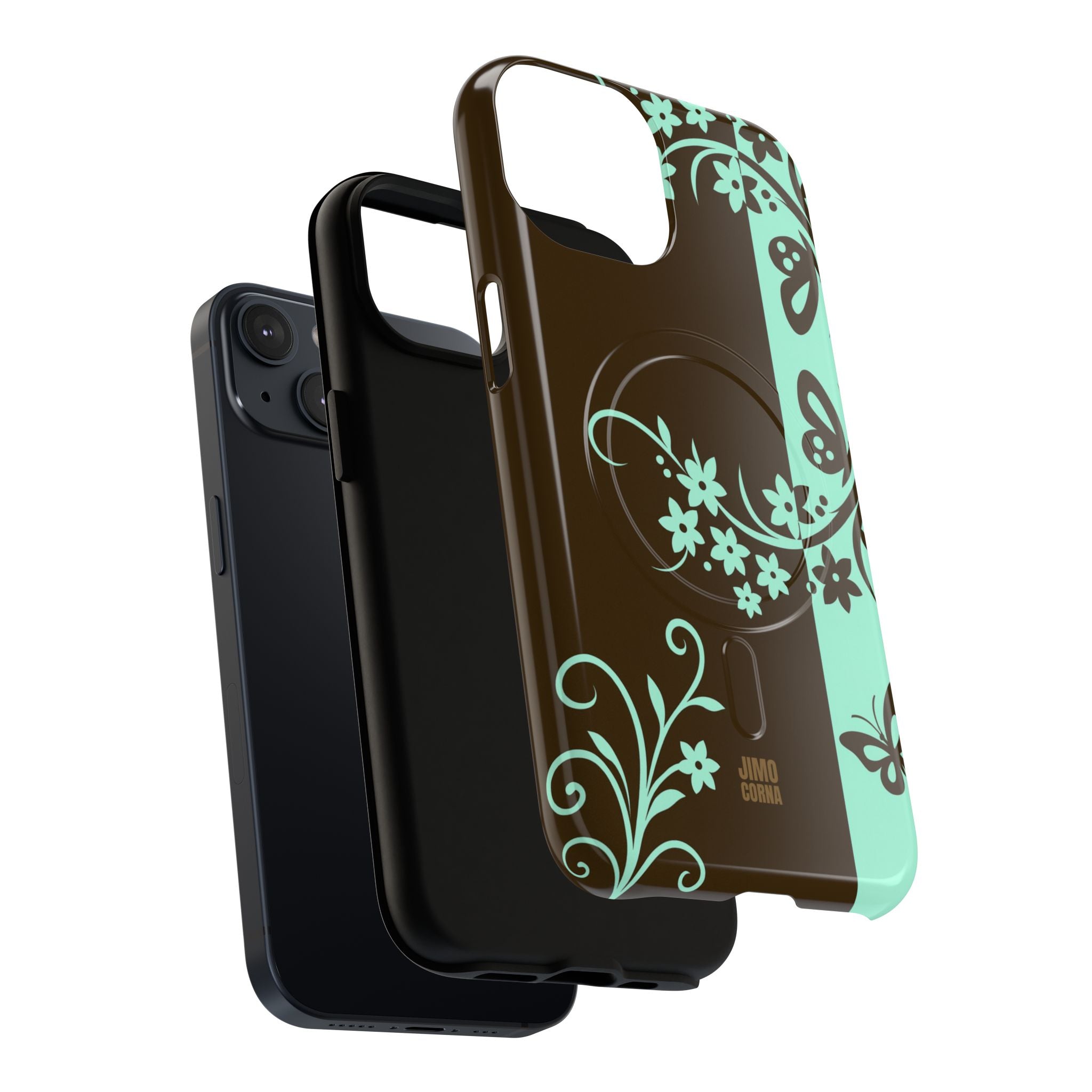 Y2K Floral MagSafe iPhone Case | Brown and Mint
