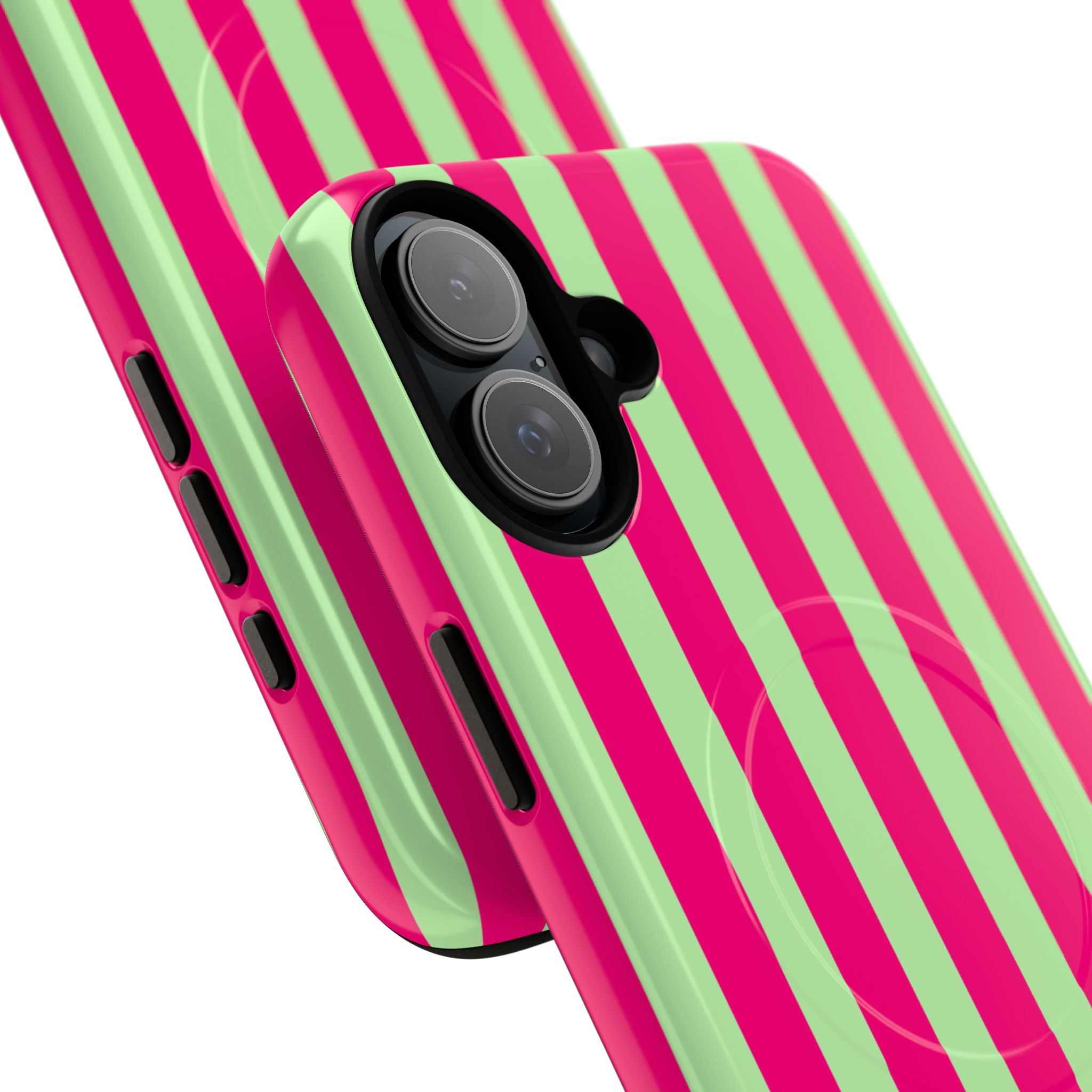 Bold Stripes MagSafe iPhone Case | Lime Green and Pink