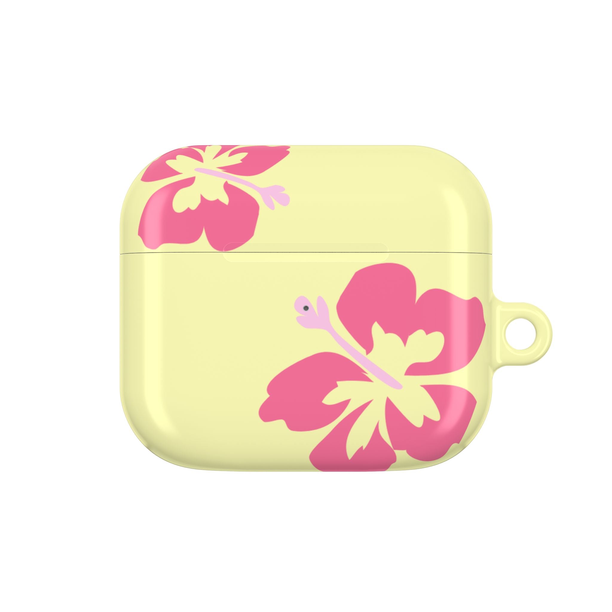 Pink Hibiscus on Yellow AirPods Case