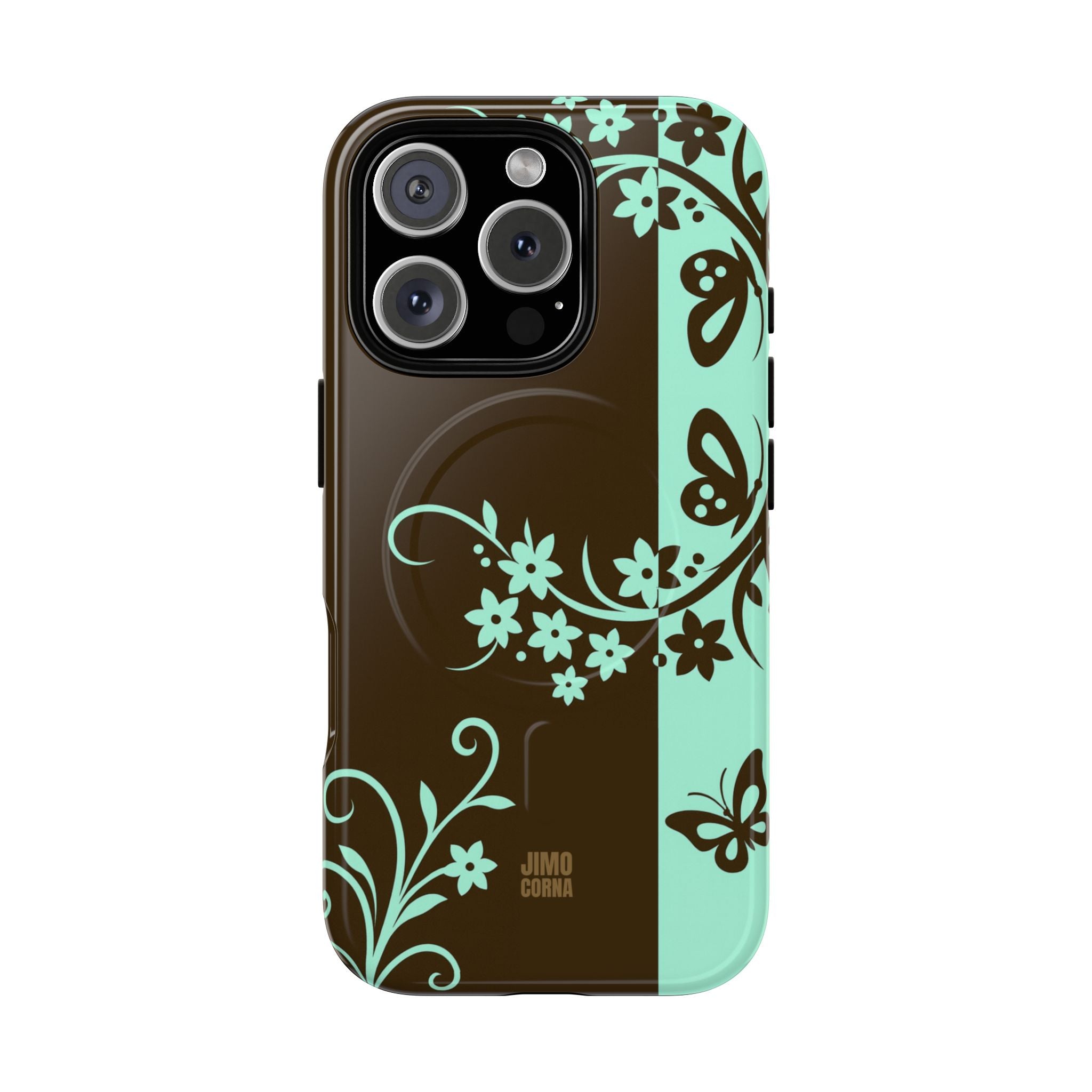 Y2K Floral MagSafe iPhone Case | Brown and Mint