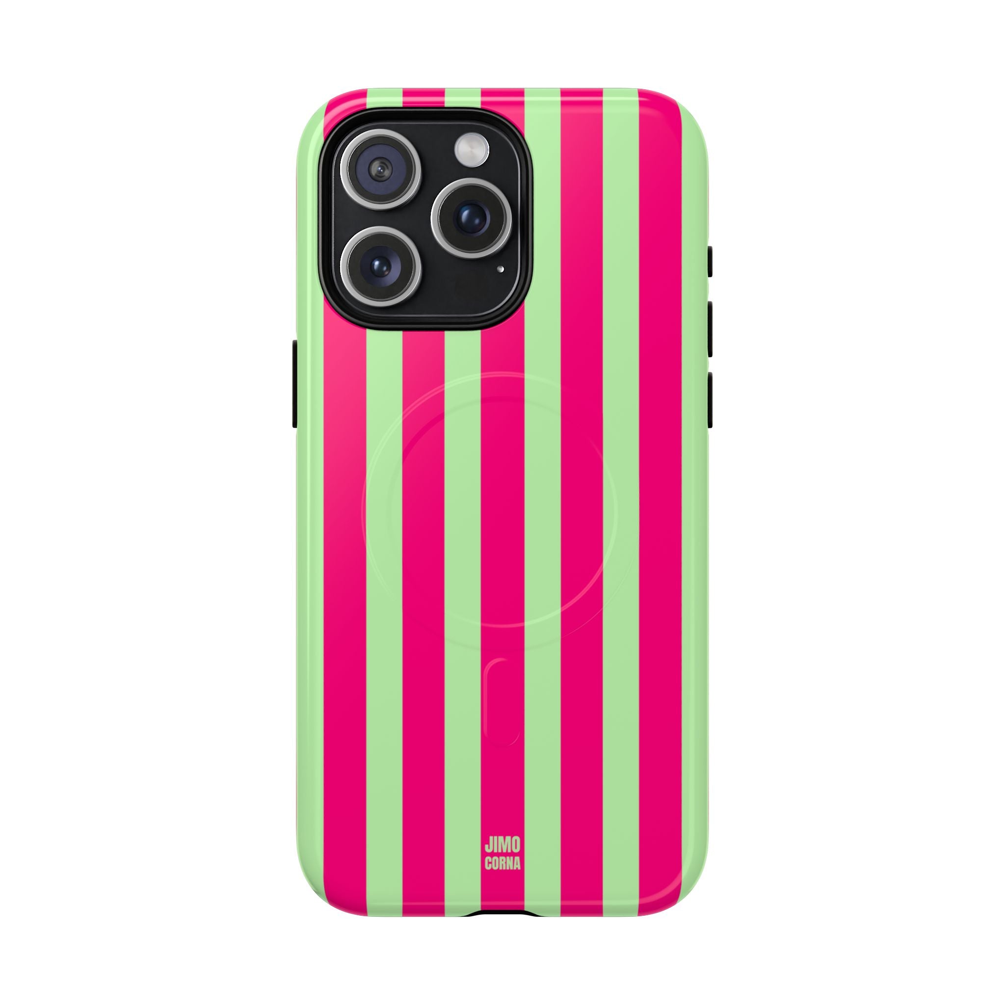 Bold Stripes MagSafe iPhone Case | Lime Green and Pink