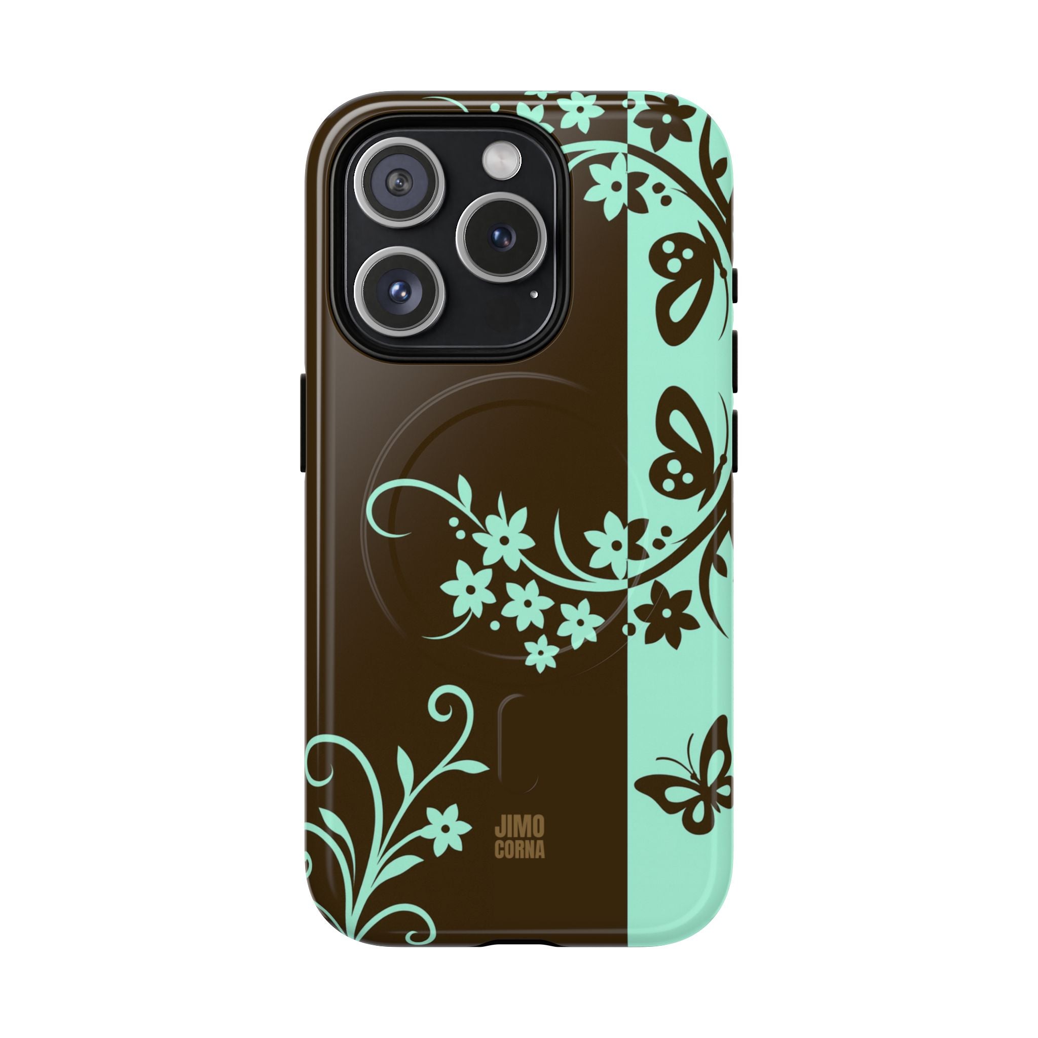 Y2K Floral MagSafe iPhone Case | Brown and Mint