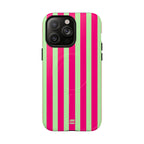 Bold Stripes MagSafe iPhone Case | Lime Green and Pink