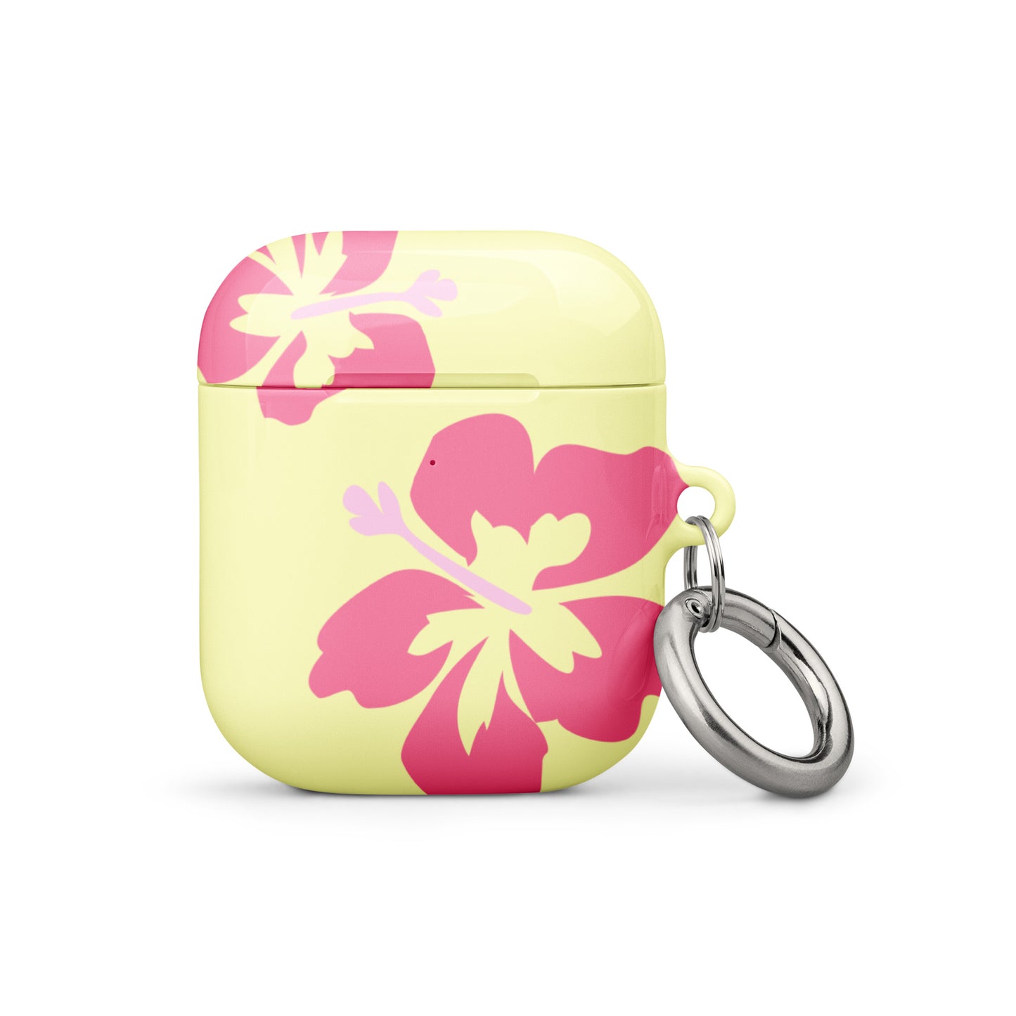 Pink Hibiscus on Yellow Airpods Case