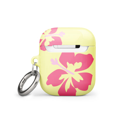 Pink Hibiscus on Yellow Airpods Case