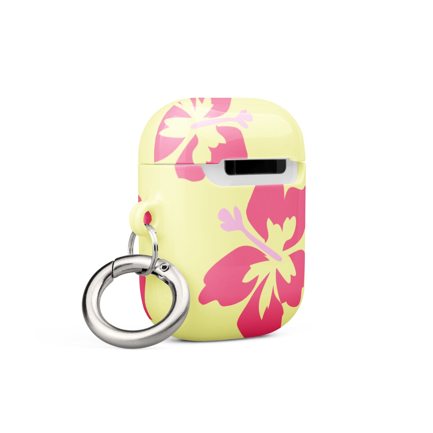 Pink Hibiscus on Yellow Airpods Case