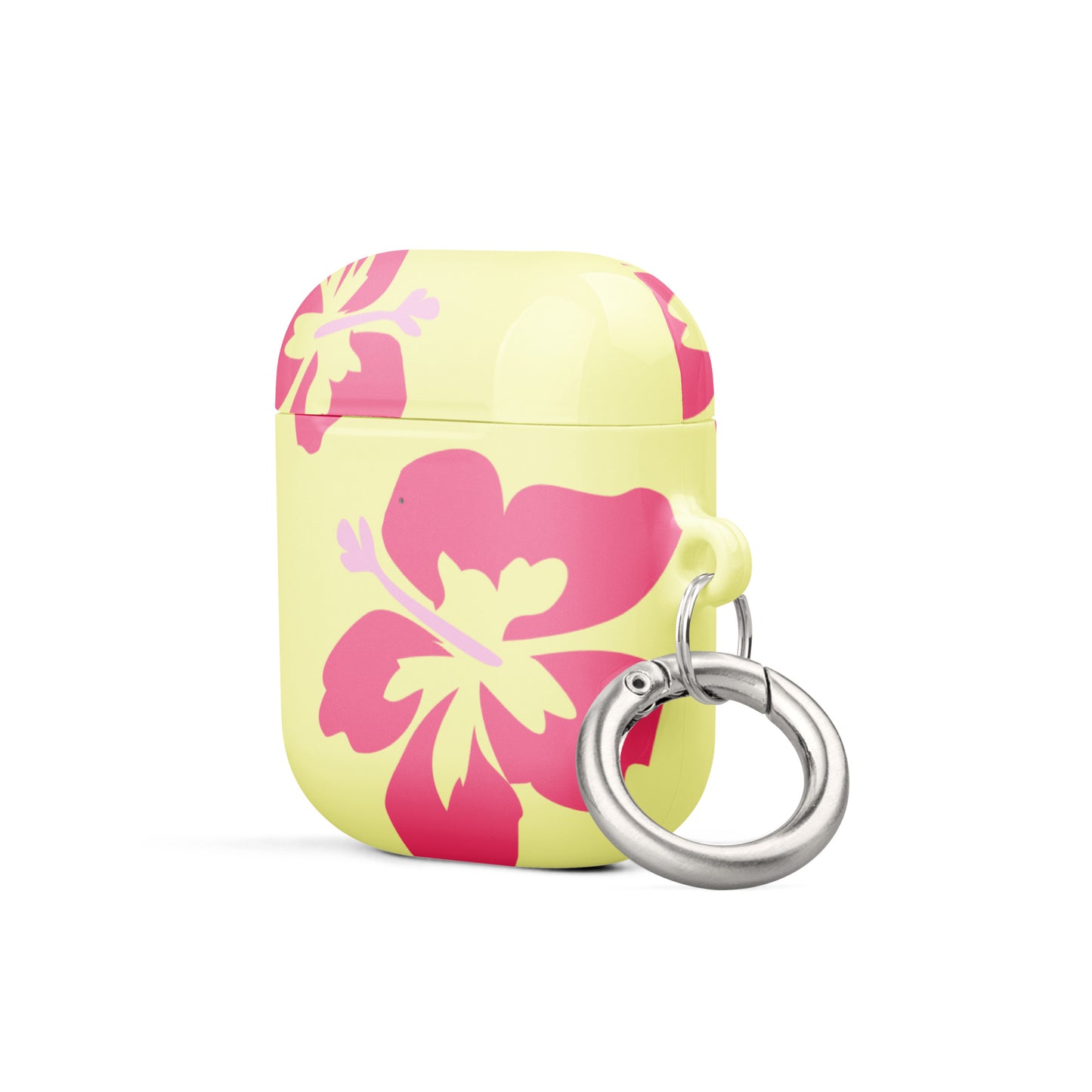 Pink Hibiscus on Yellow Airpods Case