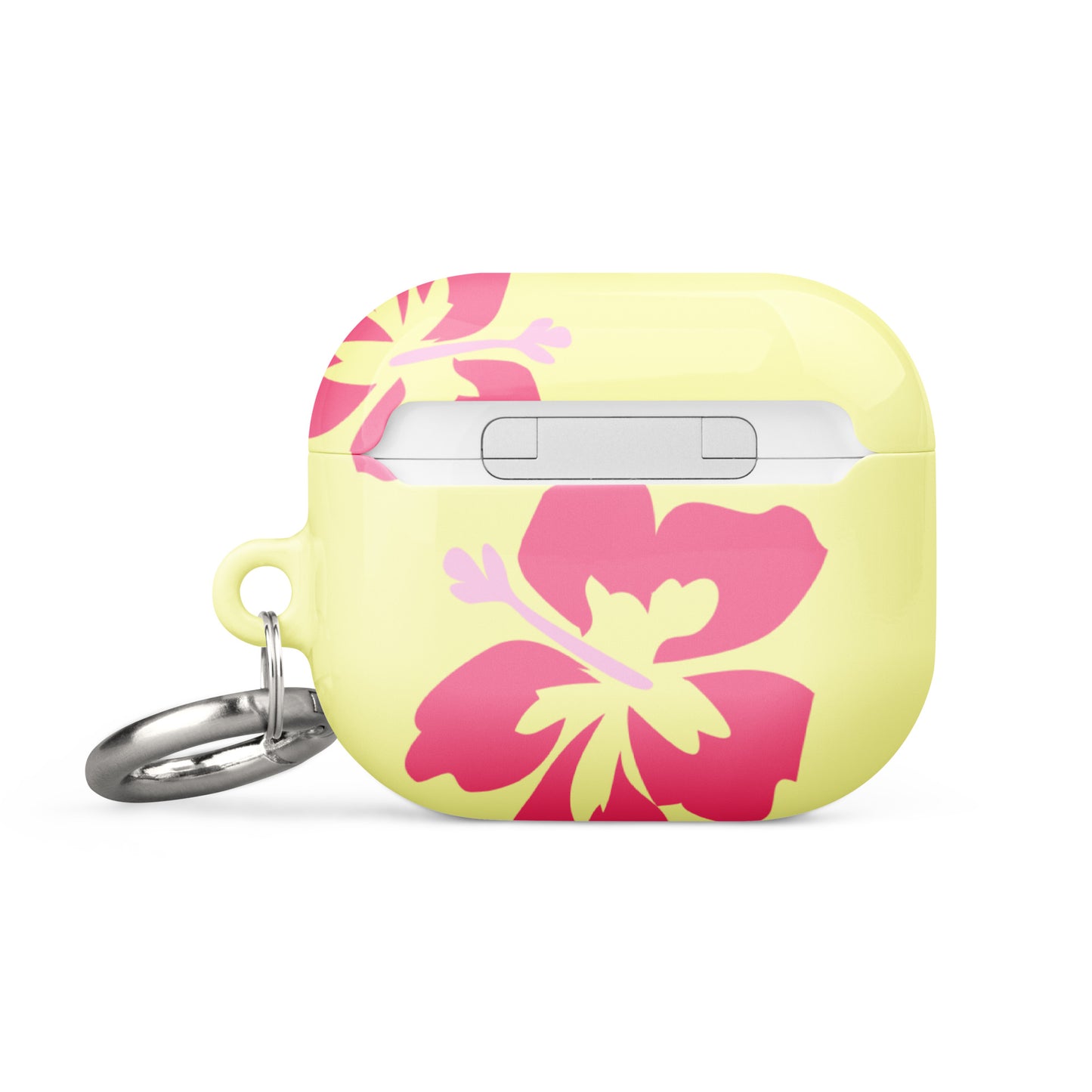 Pink Hibiscus on Yellow Airpods Case