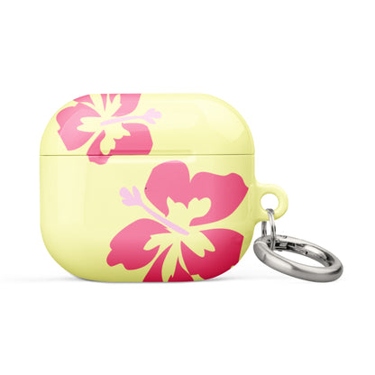 Pink Hibiscus on Yellow Airpods Case