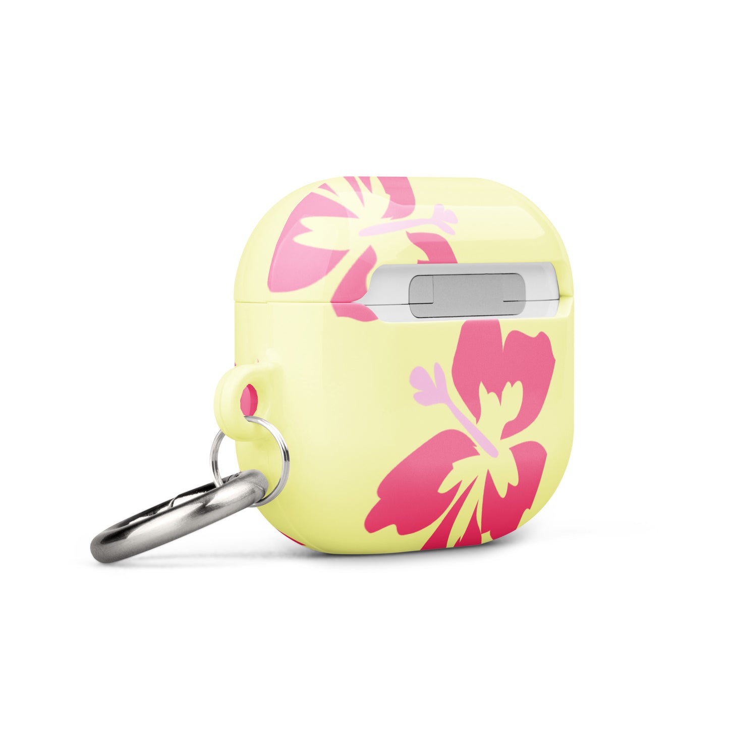 Pink Hibiscus on Yellow Airpods Case