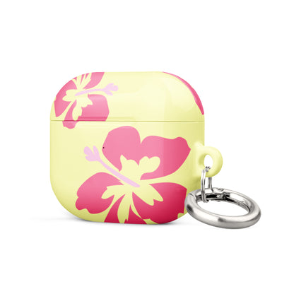 Pink Hibiscus on Yellow Airpods Case