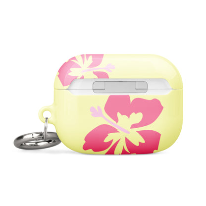 Pink Hibiscus on Yellow Airpods Case