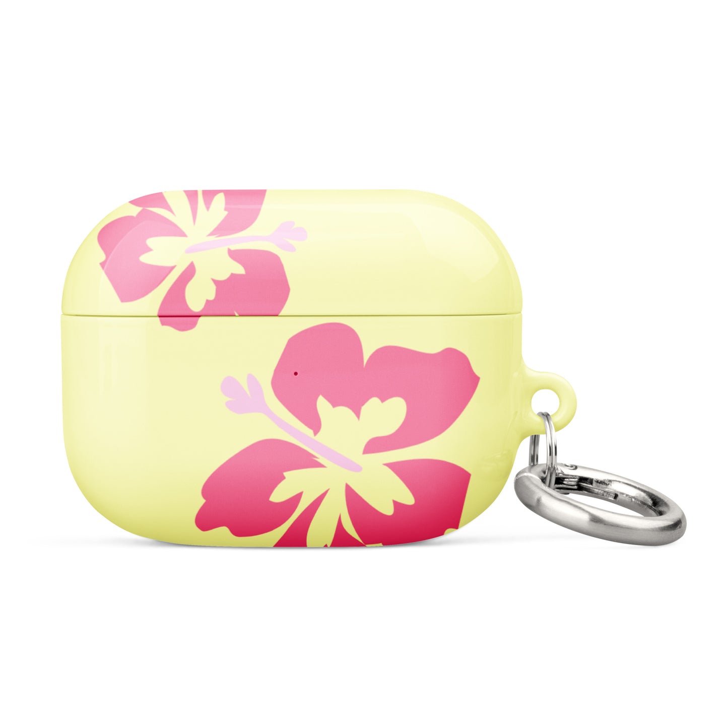 Pink Hibiscus on Yellow Airpods Case