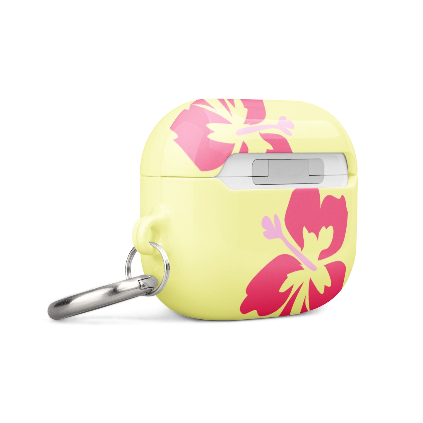 Pink Hibiscus on Yellow Airpods Case