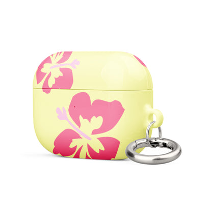 Pink Hibiscus on Yellow Airpods Case