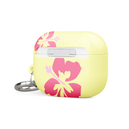 Pink Hibiscus on Yellow Airpods Case