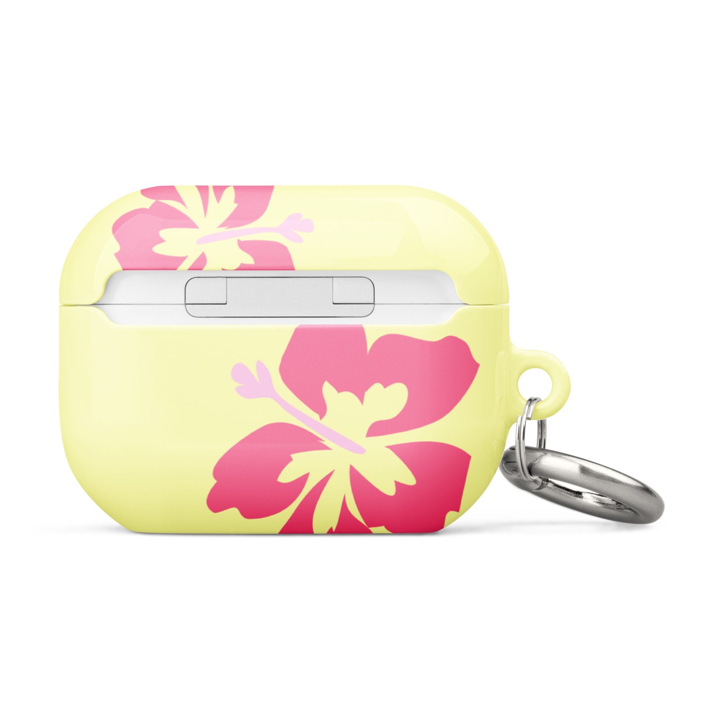 Pink Hibiscus on Yellow Airpods Case