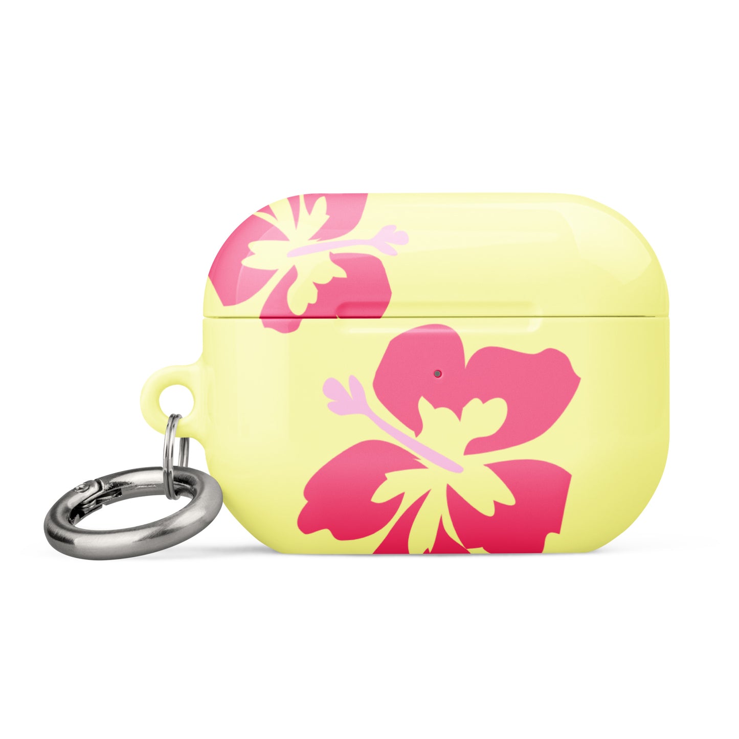 Pink Hibiscus on Yellow Airpods Case