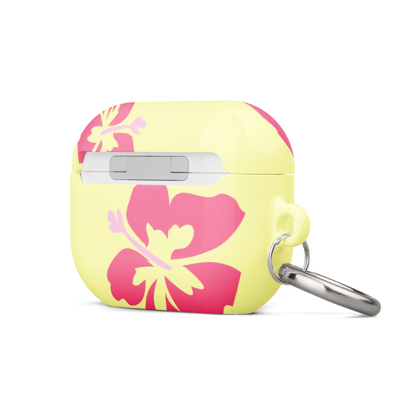 Pink Hibiscus on Yellow Airpods Case