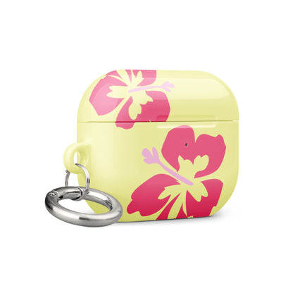 Pink Hibiscus on Yellow Airpods Case